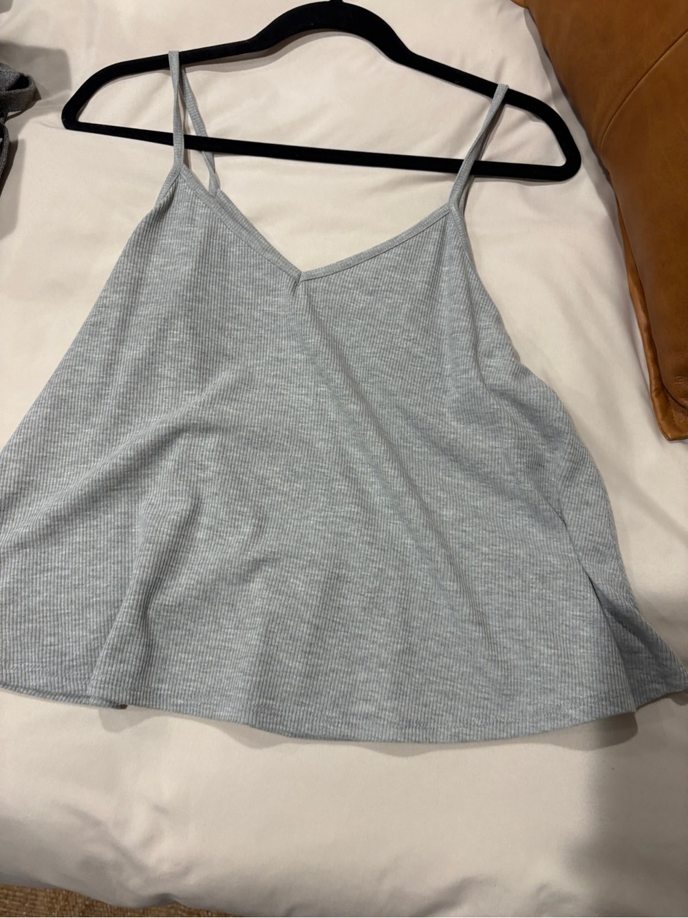 Light Gray Ribbed V-Neck Spaghetti Strap Tank - Picture 3 of 3